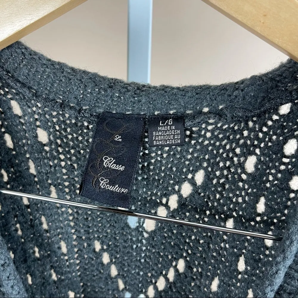 La Classe Couture Large Crochet Knit Tank Sweater Dress Chunky Grannycore Beach Gray - Image 4