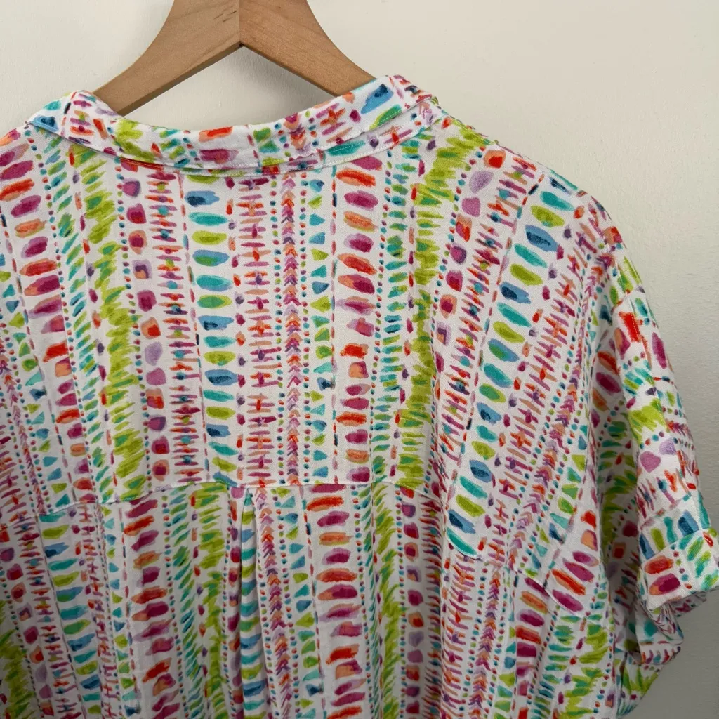 John Mark 2X Short Sleeve Shirt Button Up White Colorful Watercolor Vacation - Image 6