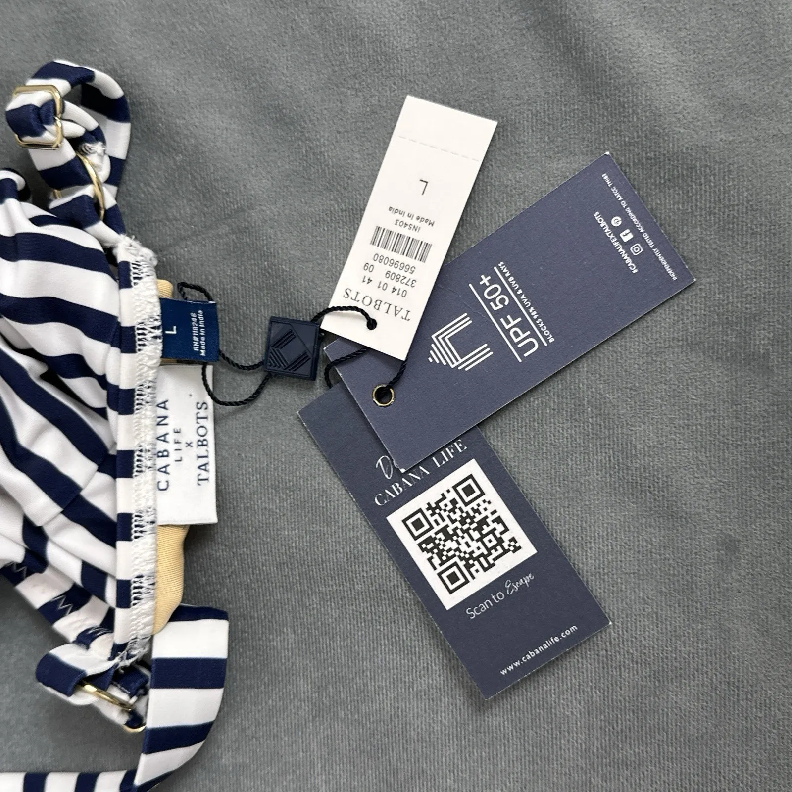 New Cabana Life x Talbots Swimsuit Women's Size L Navy White Stripes UV - Image 6