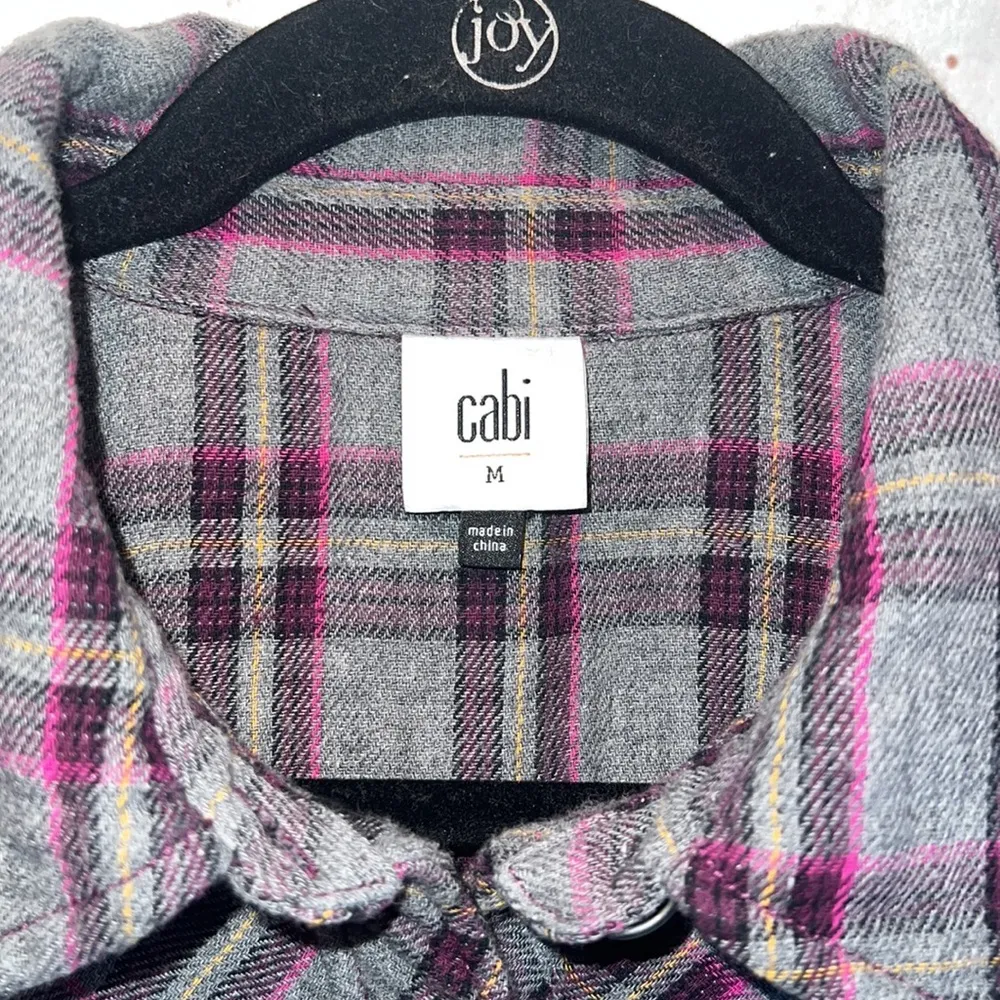 Cabi highland flannel raw hemline #3946 Gray purple fray hem check plaid collar - Image 4