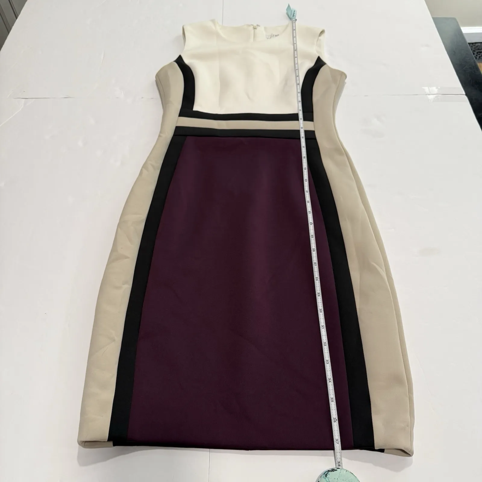 Calvin Klein Purple Cream Colorblock‎ Scuba Knit Sleeveless Sheath Dress Size 4 - Image 8