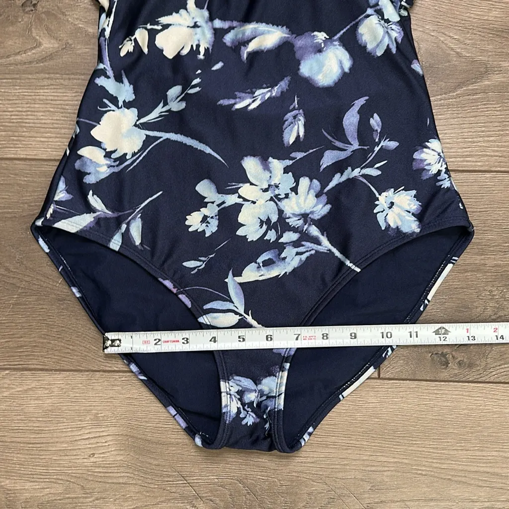 Athleta Aqualuxe Square Neck Plunge One Piece Swimsuit Blue‎ Floral Size Small - Image 13