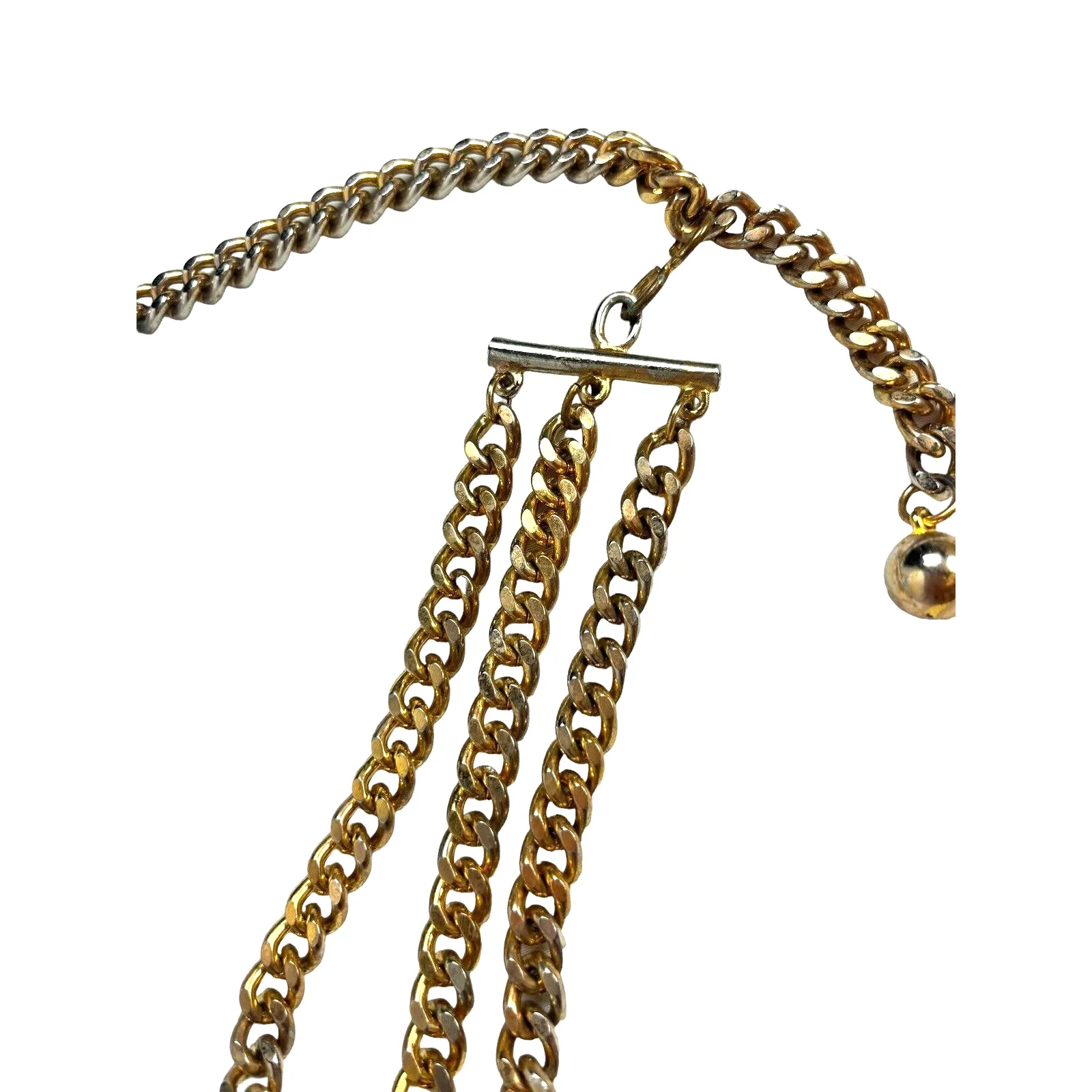 Vintage 3 Strand Chain Waist Belt, Two Toned , 37.5 Inches, Three Strands Front Silver - Image 4