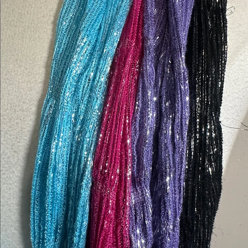 Lot of 4 Shimmer Lightweight Fashion Scarves Pink Blue Purple Black - Image 5