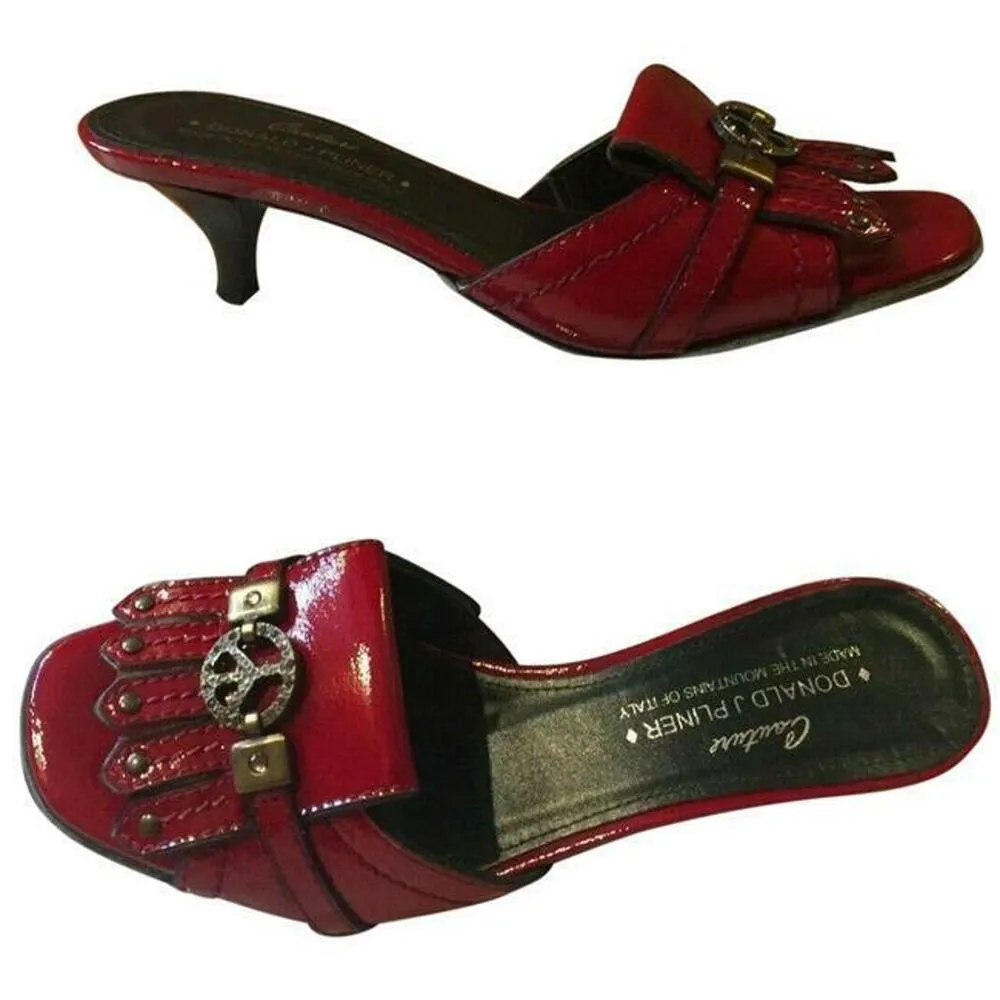 Donald Pliner Red Patent Leather Slide Shoe New Rhinestone Peace Sign NWT $275 Size 5.5 - Image 2
