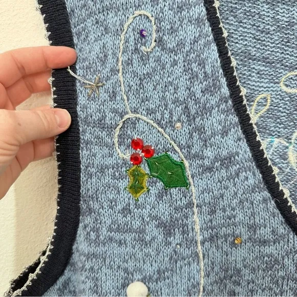 White Stag Vintage Christmas Holiday‎ Winter Sweater Vest Zip Up Snowman 16W - Image 3