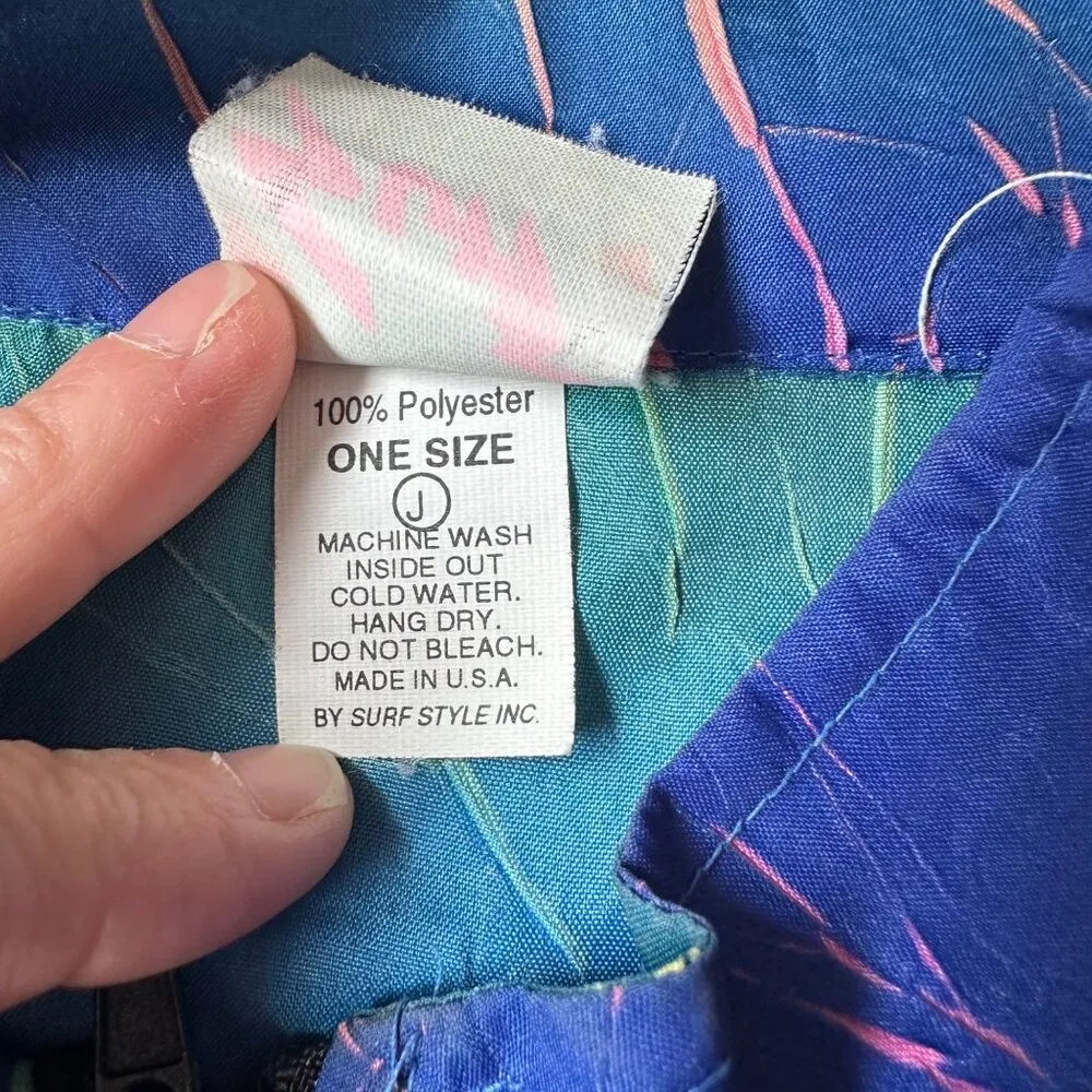 Vintage Unisex Surf Style Blue & Multicolored Neon Windbreaker OS - Image 8