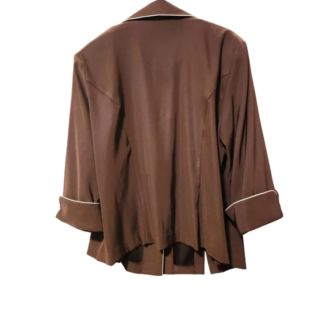 Vintage DressBarn Women's Brown Notched Lapel Cropped Sleeve Button Blazer Jacke - Image 3