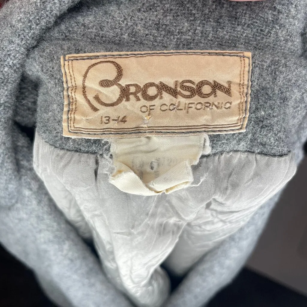 Vtg 60s 70s Bronson of California Gray Wool Tweed Blazer Jacket 13/14 Preppy - Image 11