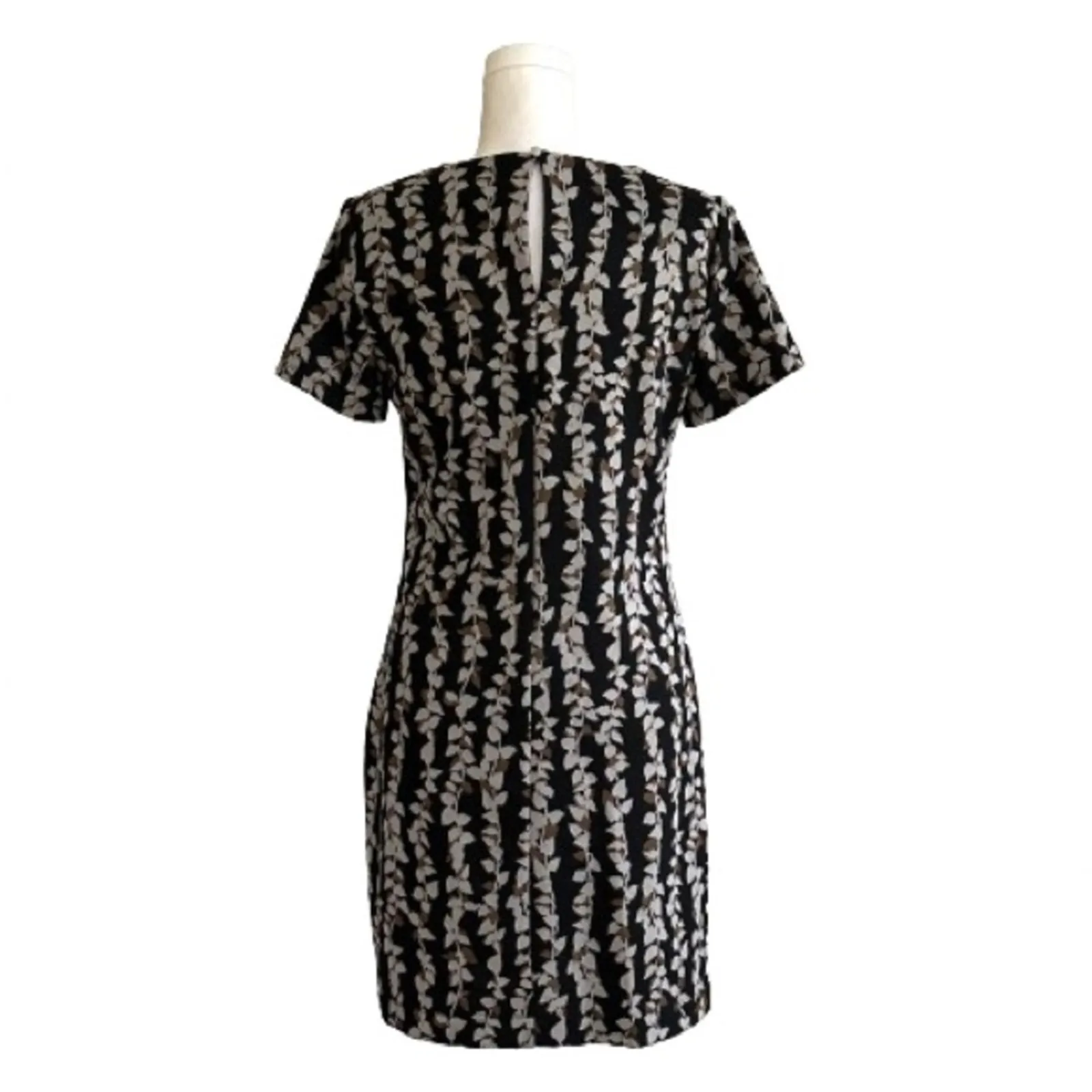 Tommy Hilfiger Dress Black Tan Leaf Print Short Sleeve Casual Shift Size 8 NWOT - Image 5