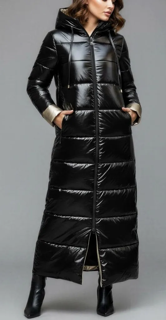FAVORITTI Waterproof & Windproof Maxi Puffy Quilted Long Hooded Jacket, Black, M Black Size M - Image 1