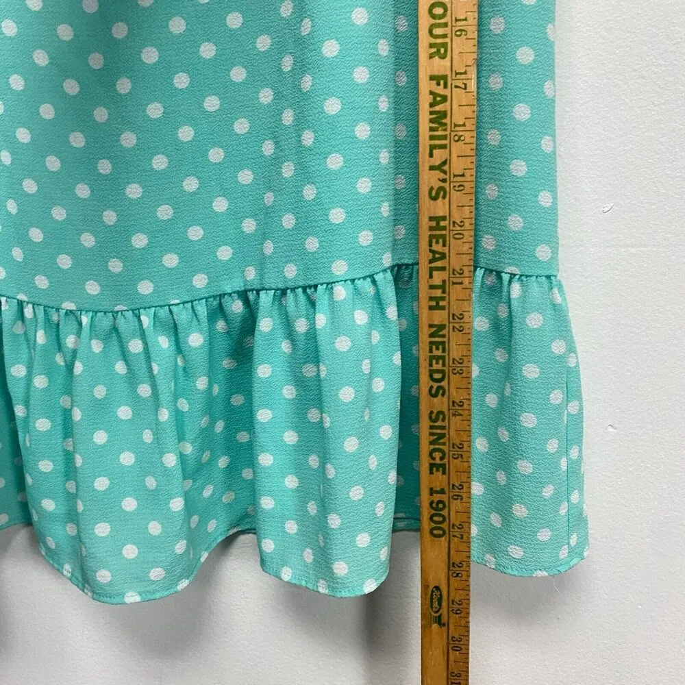 Story womens green white polka dot peplum hem casual sleeveless Top Blouse Sz M Size M - Image 5