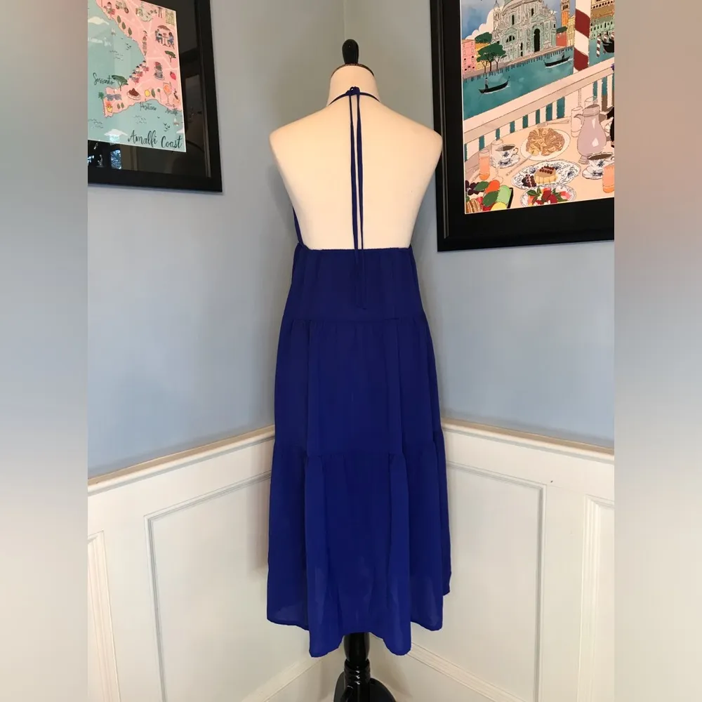 Royal Blue Halter Cutout Backless Ruffle Hem Sundress / Cover Up Sz 4 - Image 2