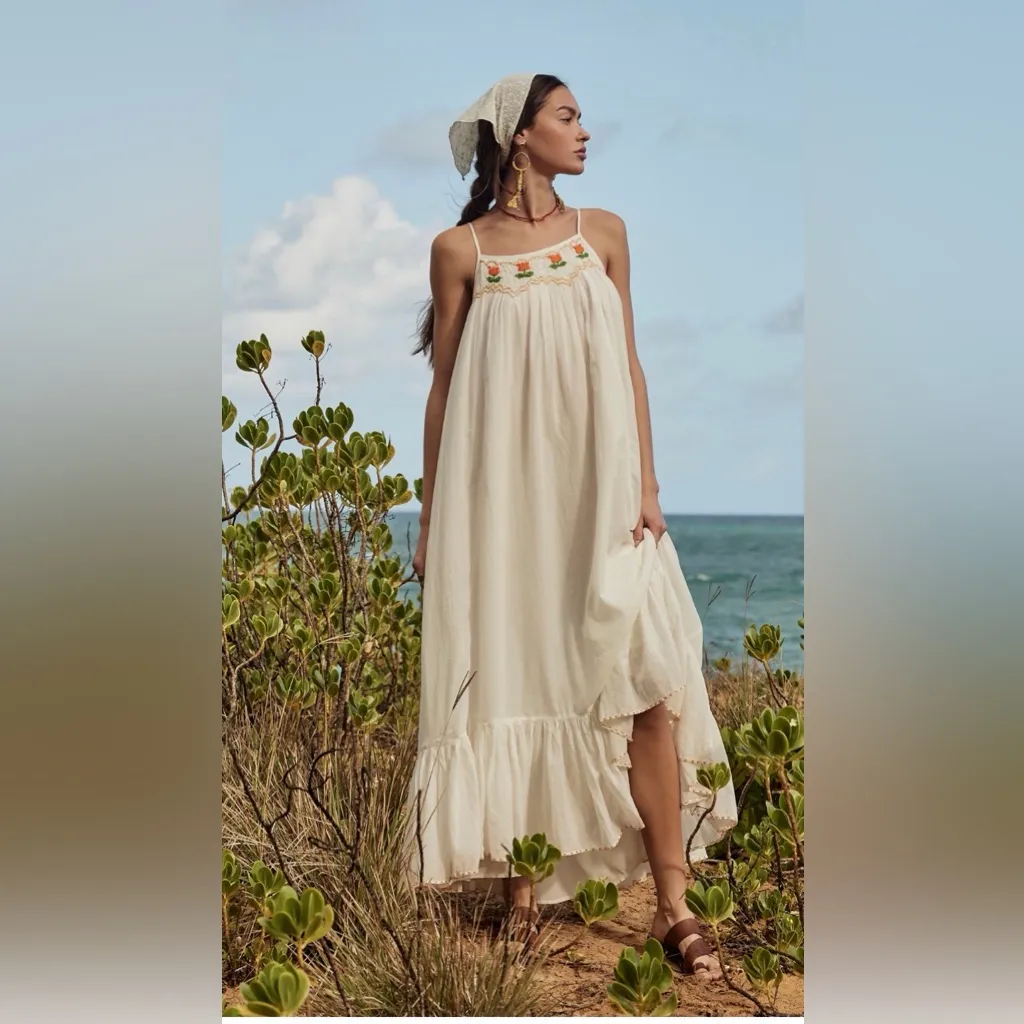 Free People tip toe tulip embroidered midaxi dress in ivory - Image 2