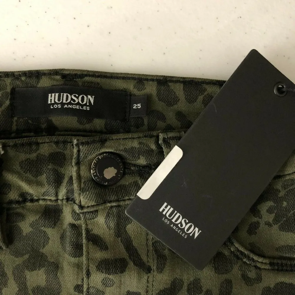 Hudson Womens Jeans Barbara Super Skinny Leopard Print Olive Green Stretch 25 - Image 3