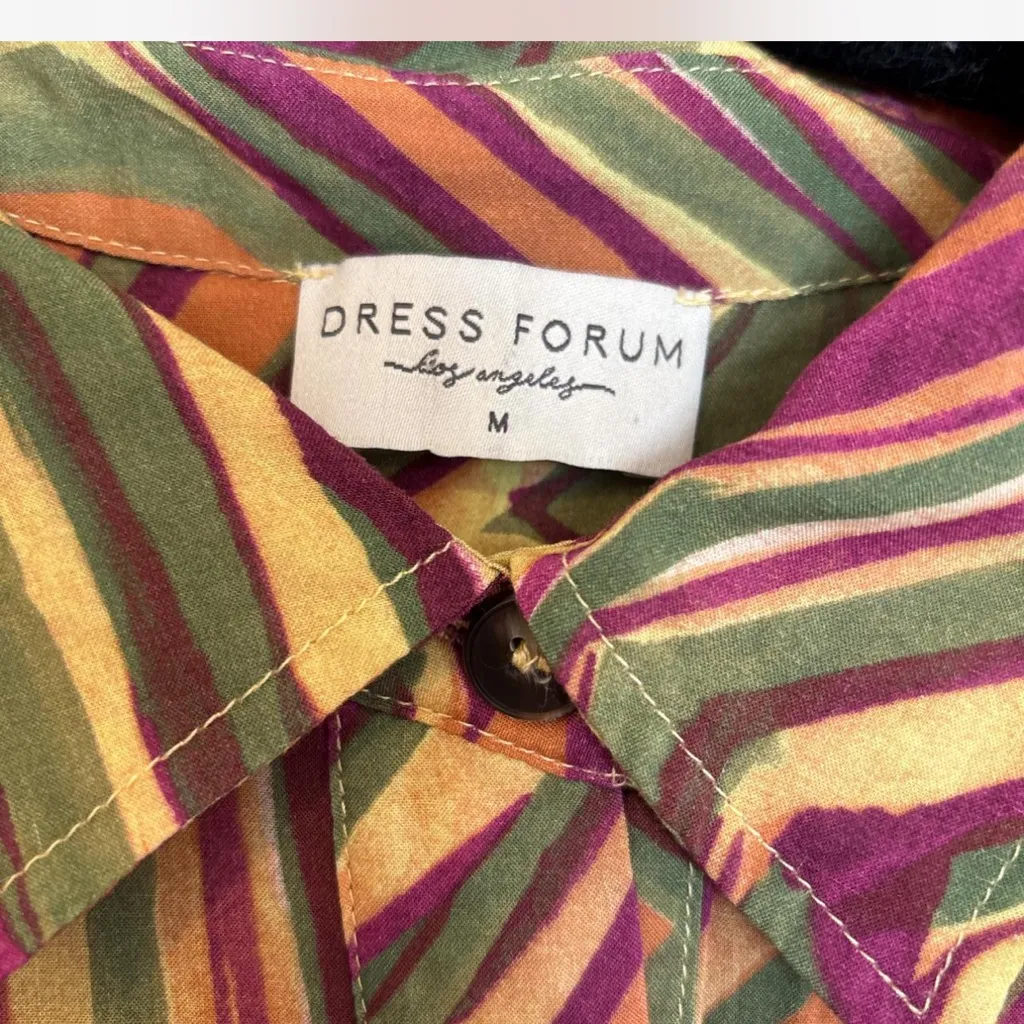 Dress Forum Rayon Abstract Stripe Long Tunic Button Shirt Dress Medium - Image 7
