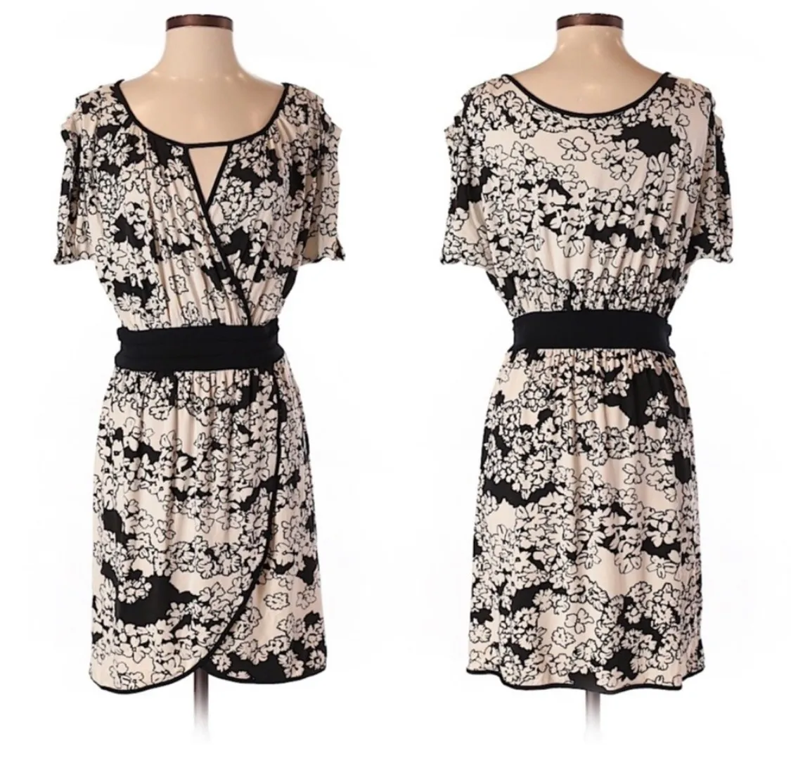 Anthropologie NWT $138  x Ric Rac Black/White Keyhole Faux Wrap Floral Dress M - Image 2
