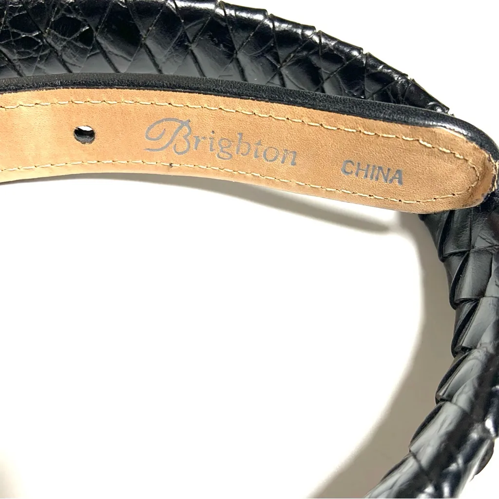 Brighton Horsebit Old Money Black Croc Print Belt Silver Western Style - Image 2