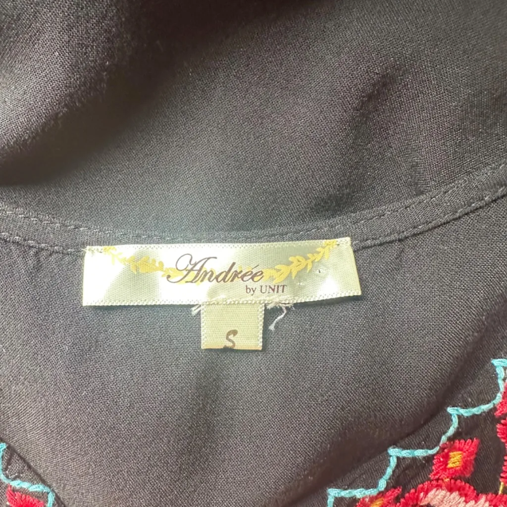 ANDREE BY UNIT Flare Sleeve Embroidered Floral Boho Shirt Sz S‎ - Image 5