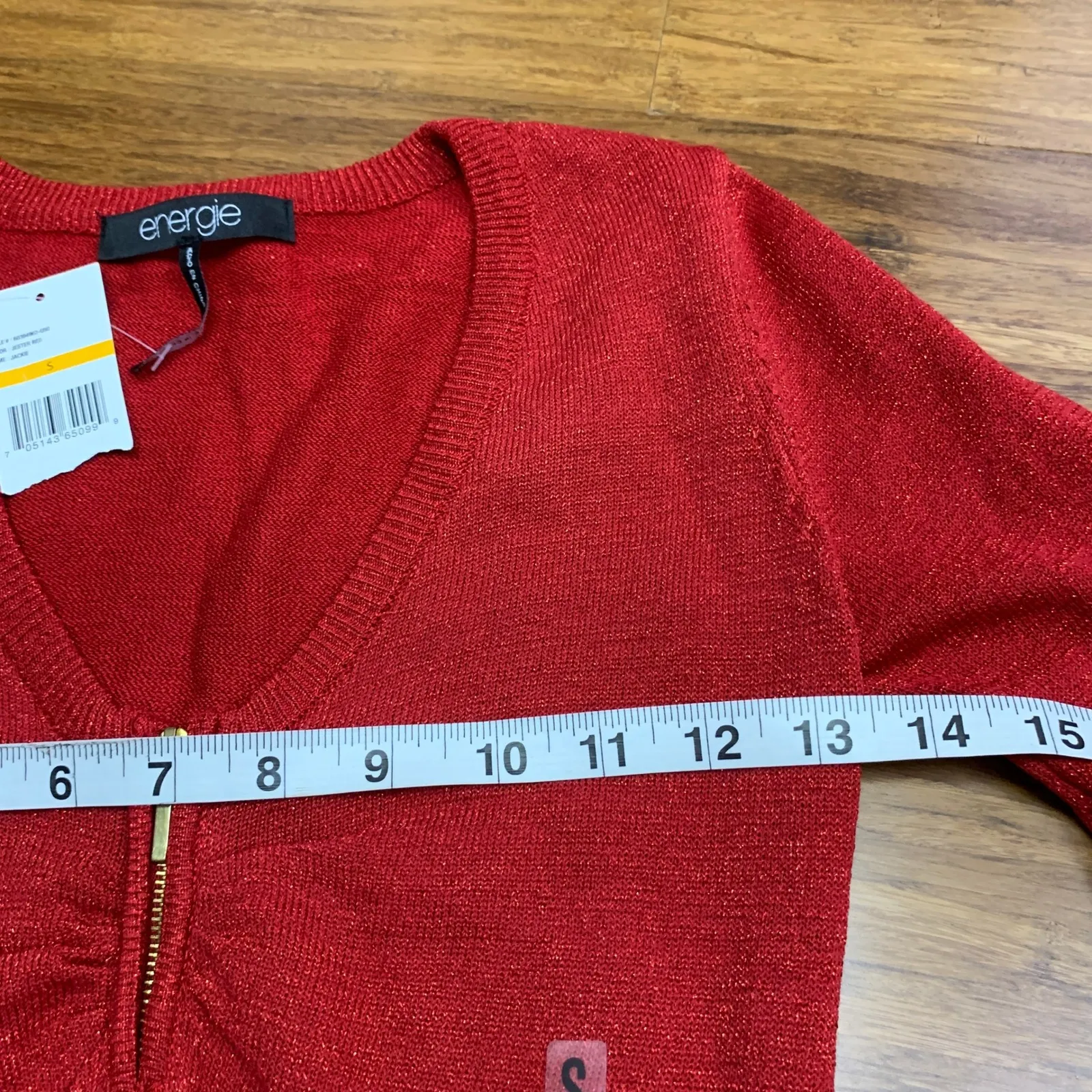 Energie Red Metallic Knit Top Womens Small V-Neck Long Sleeve Pullover Sweater - Image 8
