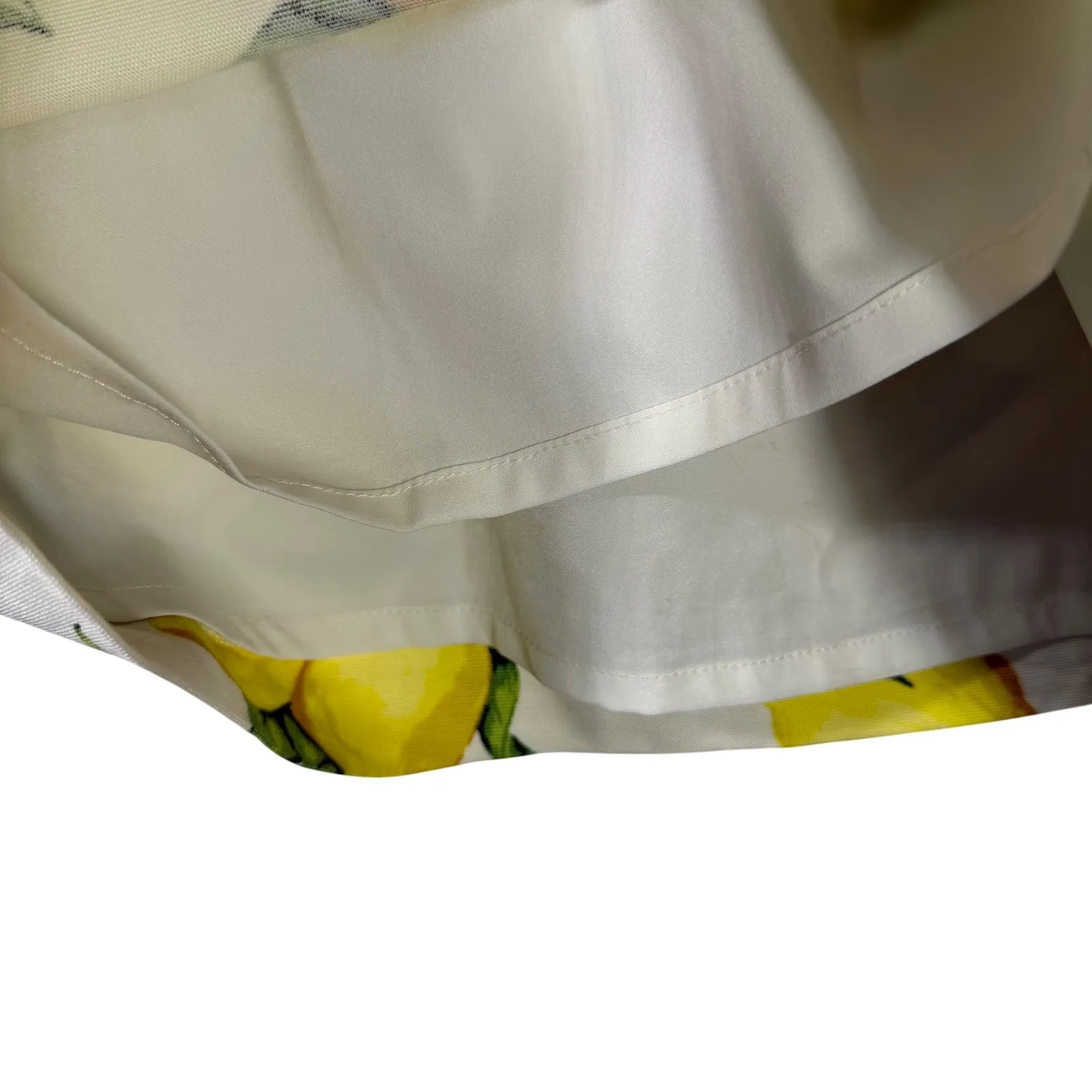 Talbots Petite Lemon Print Skirt Size 8P Yellow White Cotton Stretch Lined - Image 4