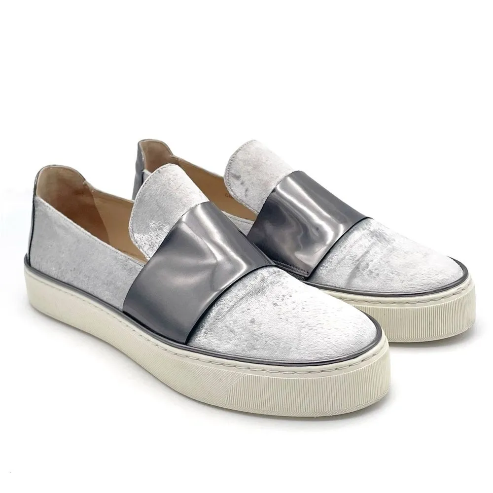 Stuart Weitzman Boyband Argento Velvet Platform Sneaker Silver Platinum Size 8 - Image 6