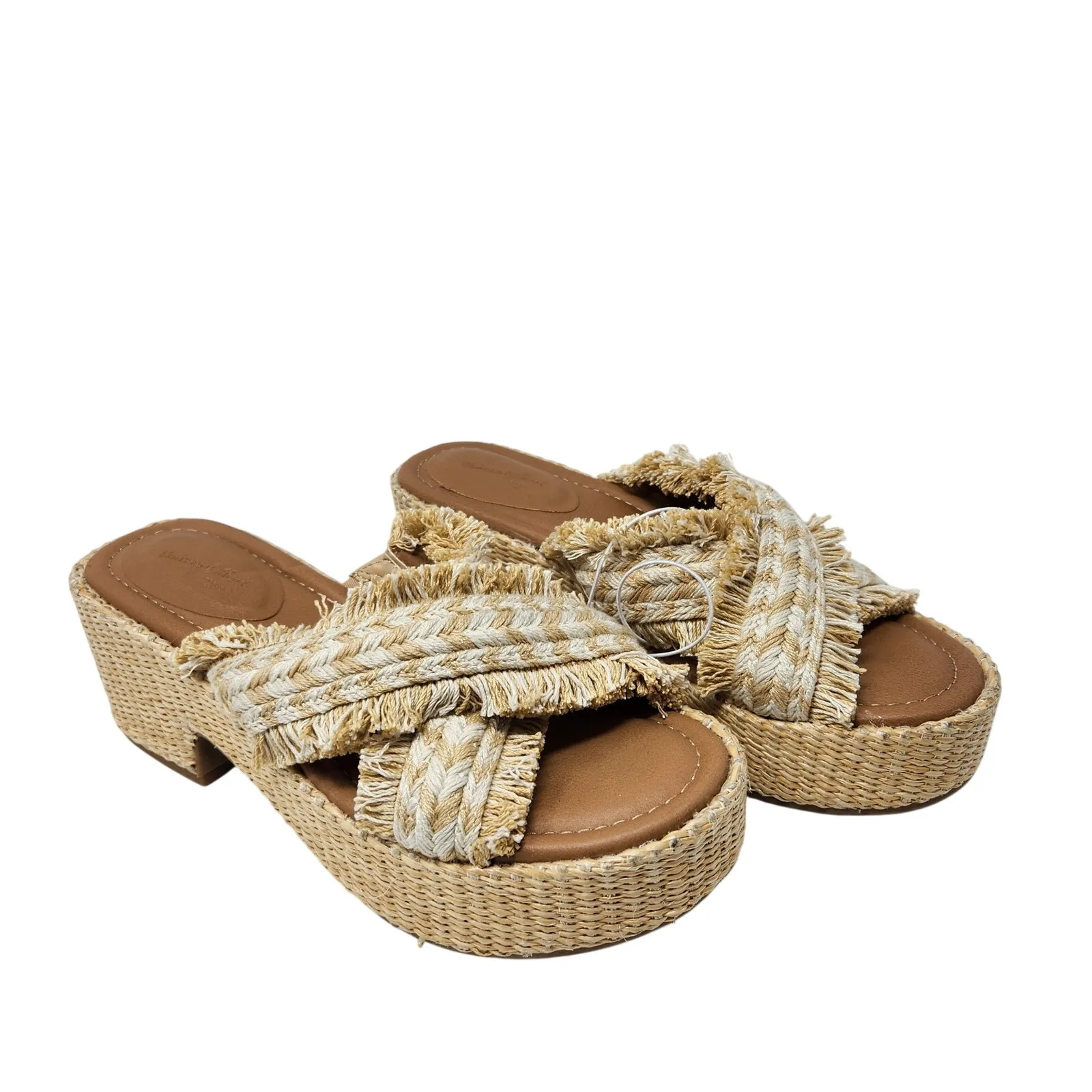 Universal Thread Tan Braided Fringe Slip On Casual Sally Platform Sandals Sz 7.5 - Image 2