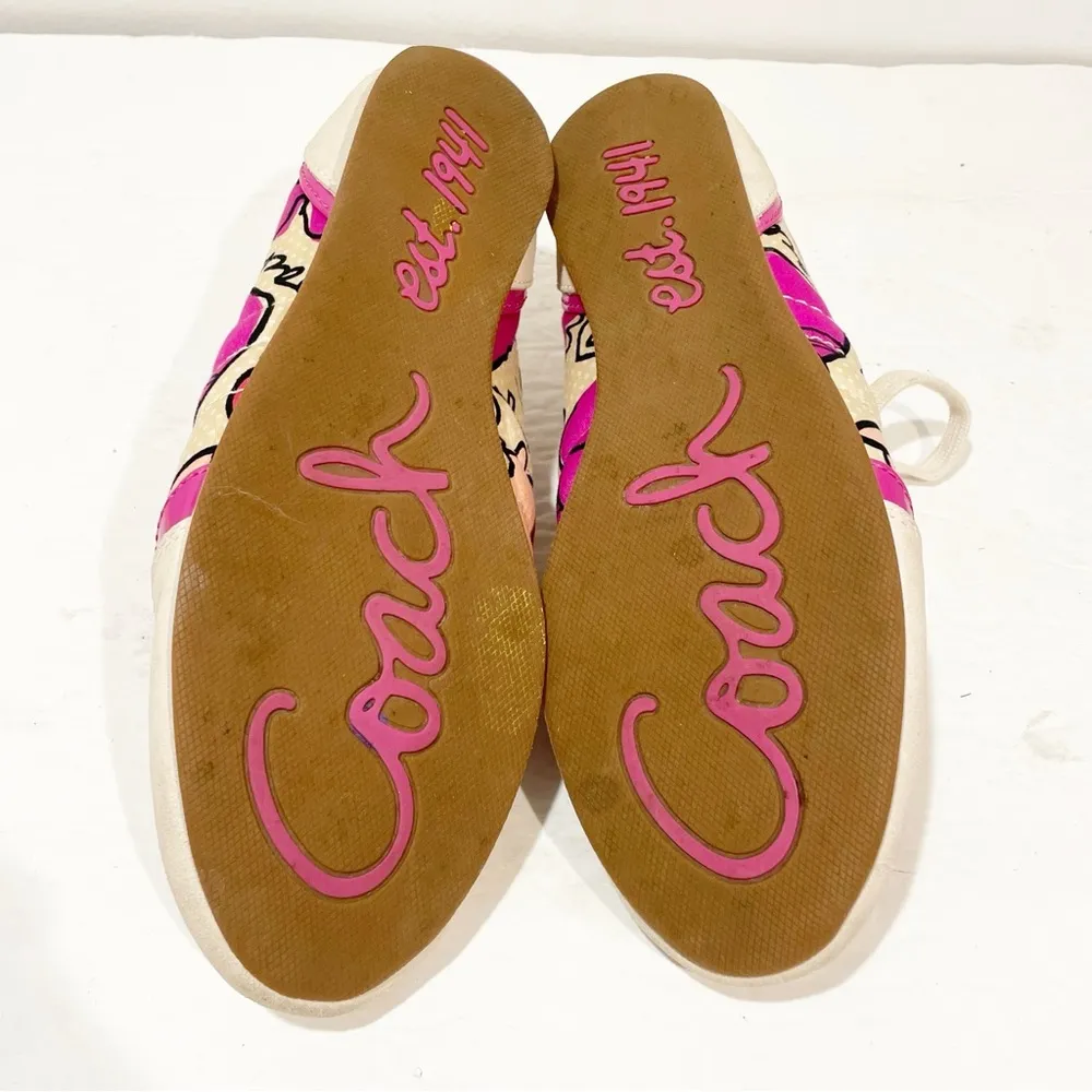 Coach Size 8 Dillon Poppy Leather Suede Multi Color Floral Sneakers - Image 7