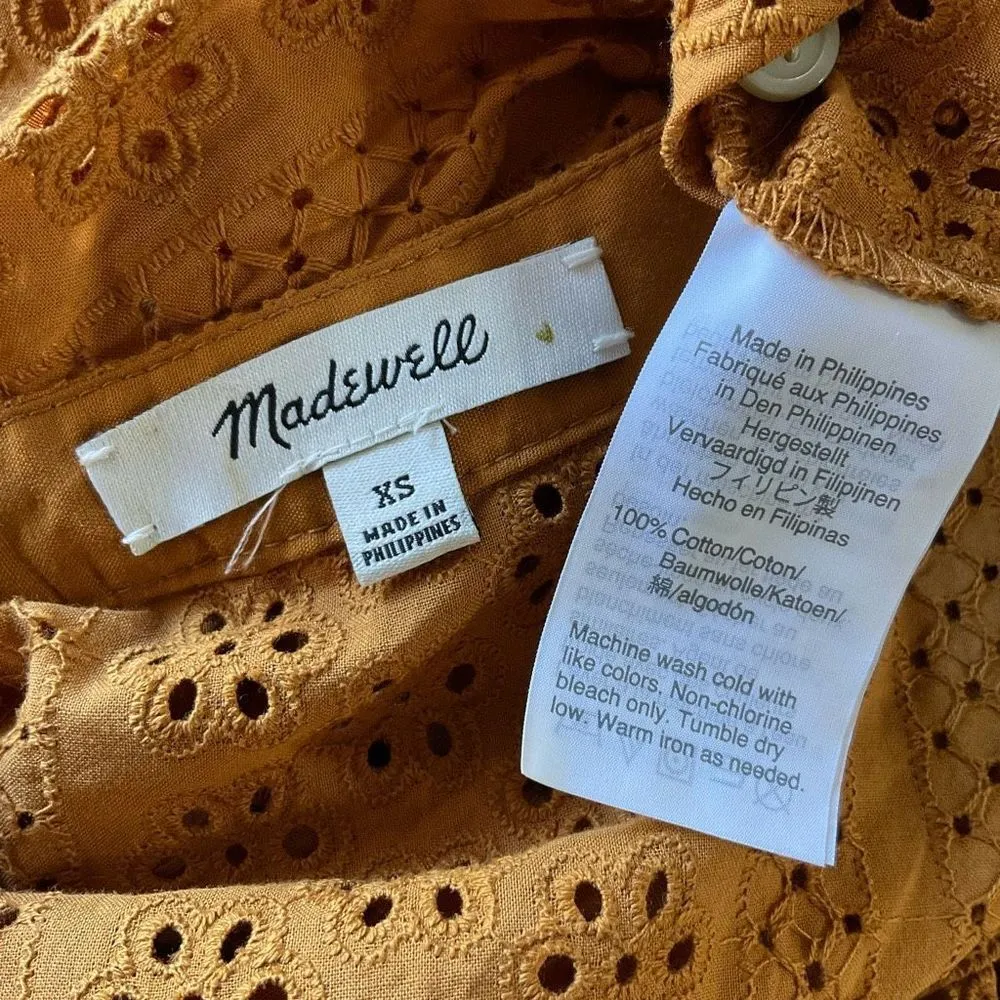 Madewell Carrot Cake Orange Eyelet Double Tie Peasant Top XS - Image 5