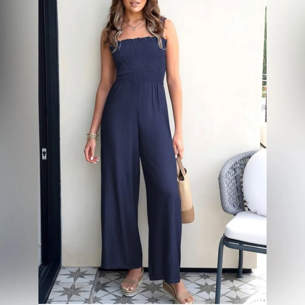 Women's Casual Loose Sleeveless Tank Jumpsuit Square Neck. Navy. Small. (87) Blue - Image 6