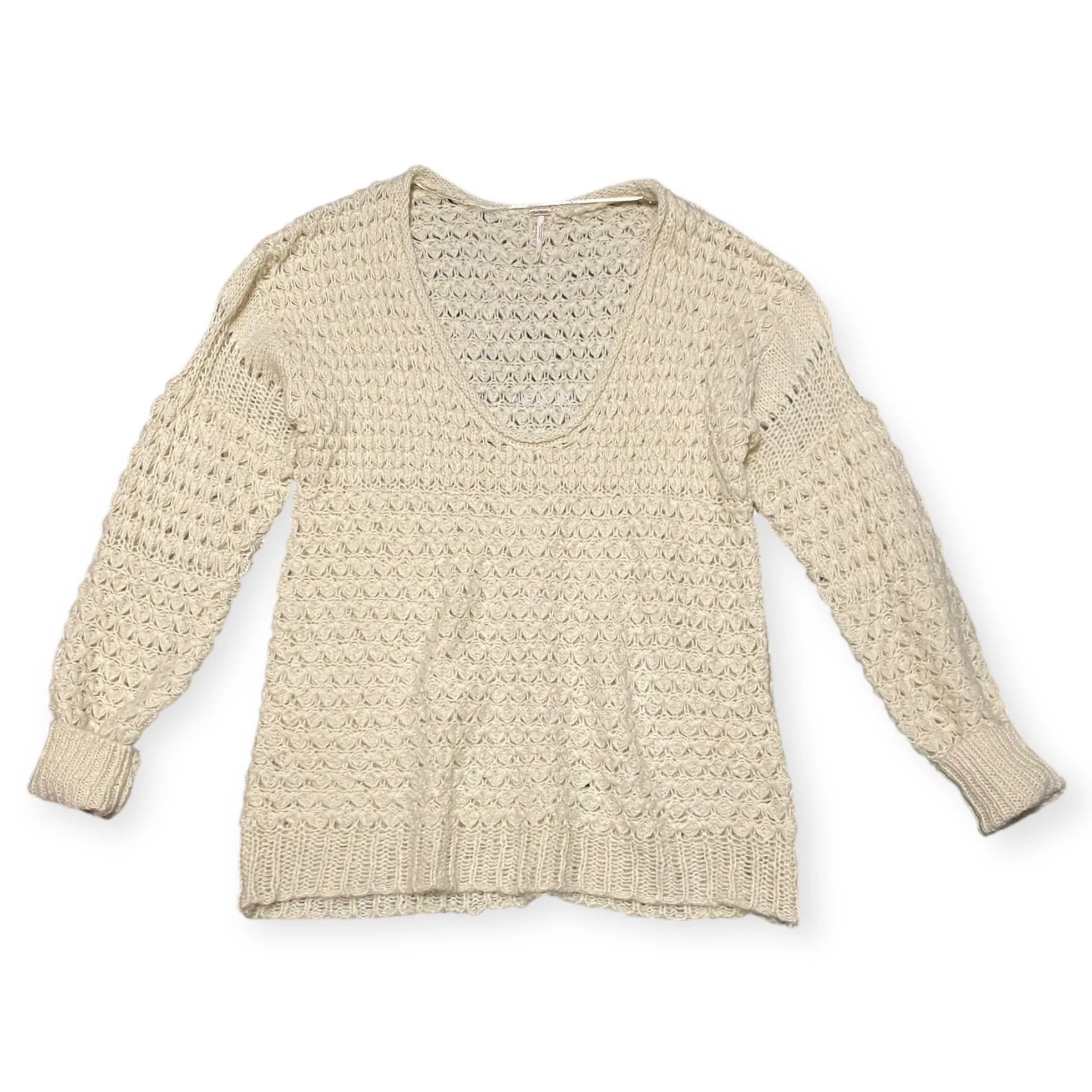 Free People Crashing Waves Knit Pullover Sweater Cream Size Large NWT - Image 2