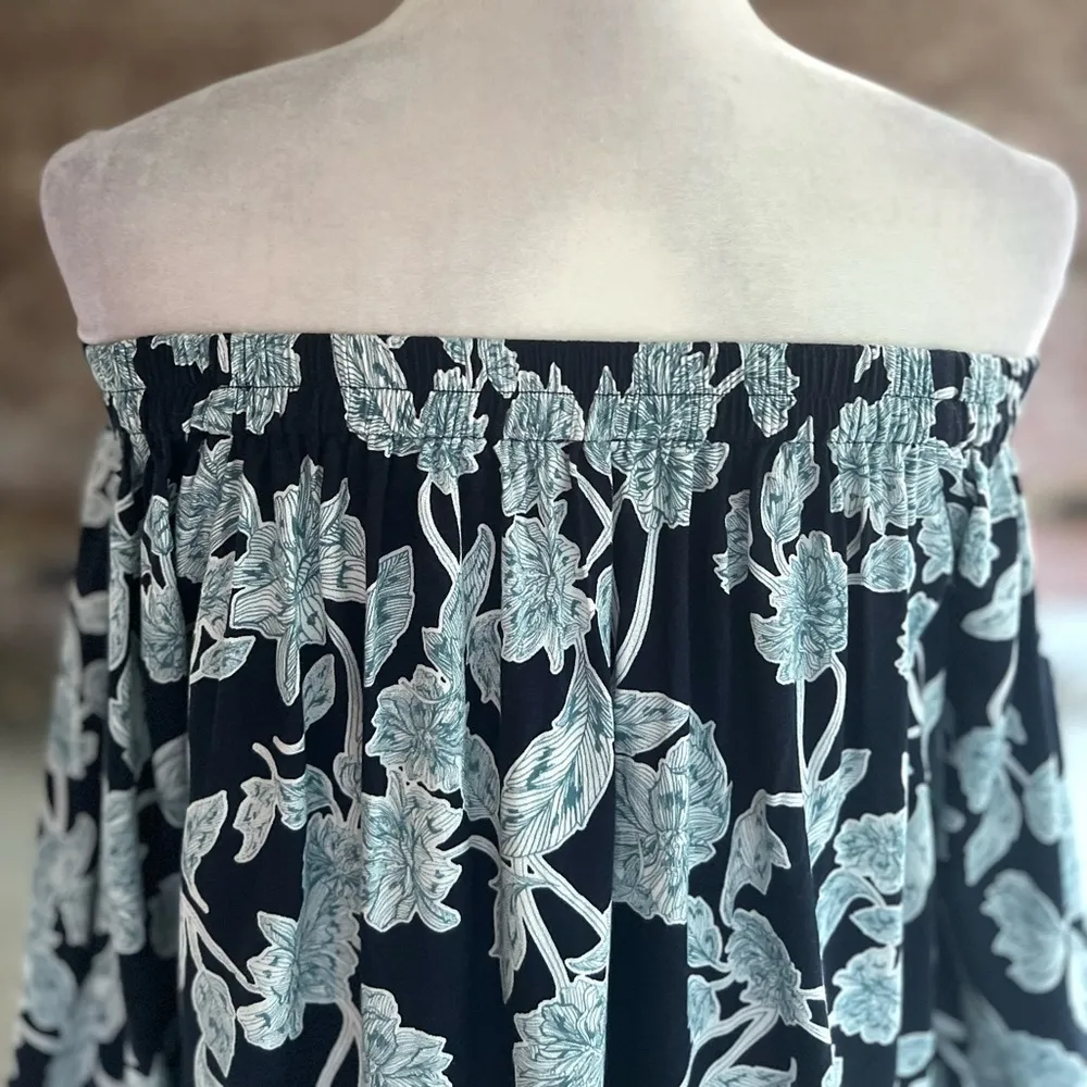 Splendid Top Off the Shoulder Navy Blue Mint Floral Floral S Garden Boho Chic - Image 13