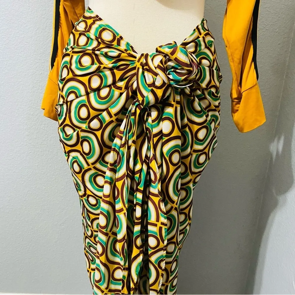 Zara New Beach Printed Pareo Sarong Skirt Front Knot Closure‎ One Size Only M - Image 8