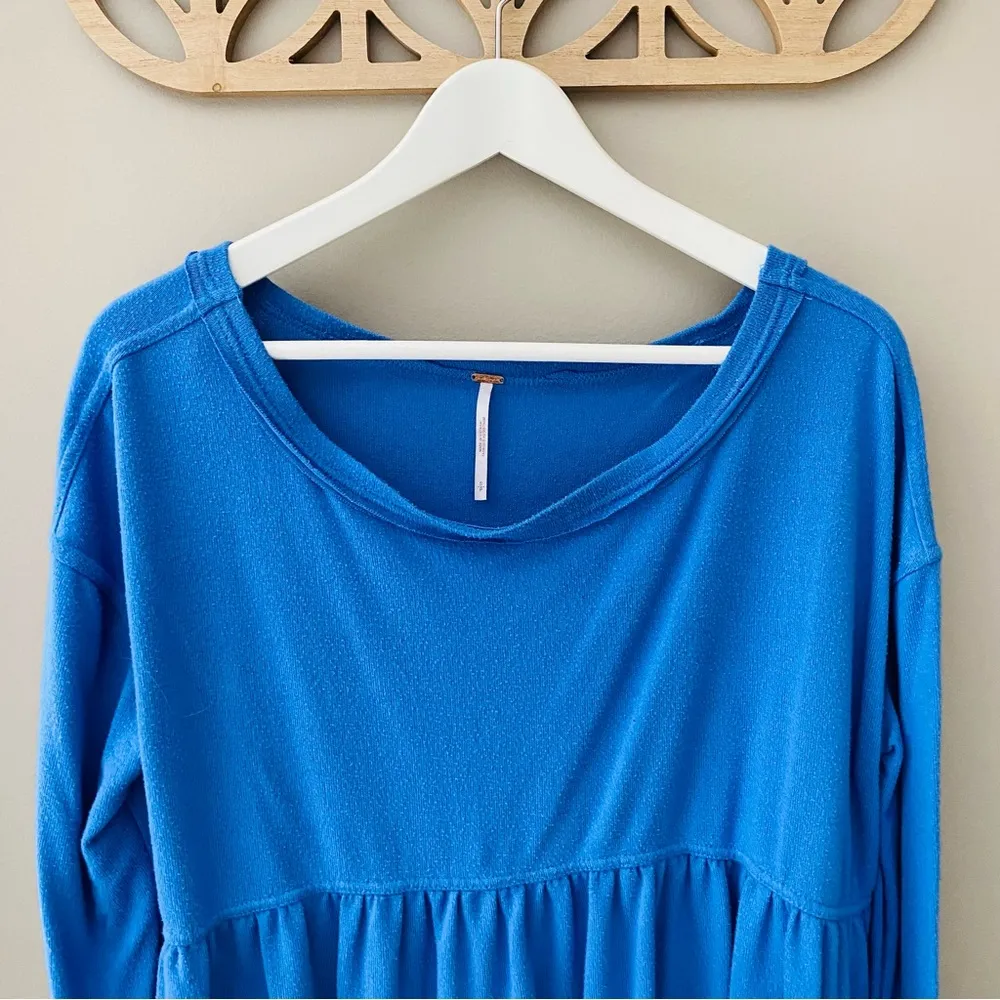 Free People Pullover Long Sleeve Crop Top Blue Sz Small - Image 2