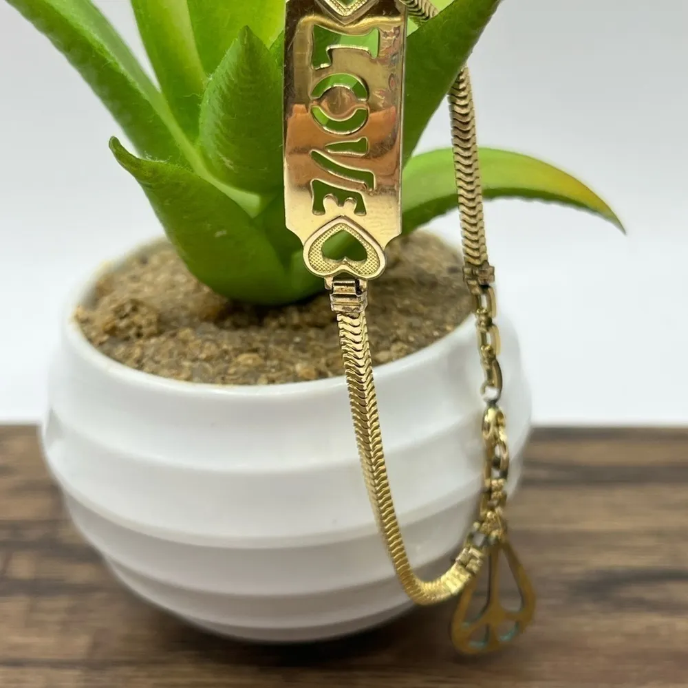 LOVE Bracelet 12k Gold Filled & GF on Sterling Chain Love and Peace Sign ☮️ - Image 4