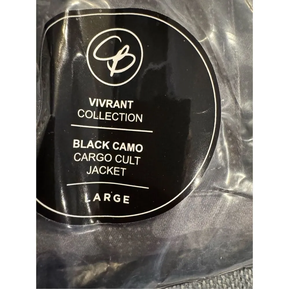 Celestial Bodiez NWT Vivrant Collection Cropped Cargo Cult Camo Hoodie Jacket LG Black - Image 5