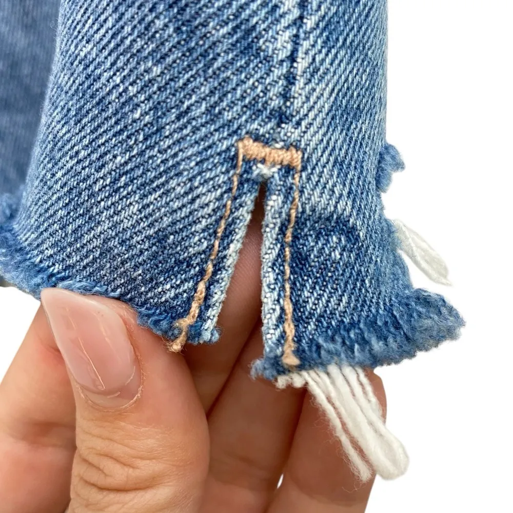 Paige Margot High Rise Distressed Raw Hem Denim Shorts In Kat Destructed NWT - Image 10