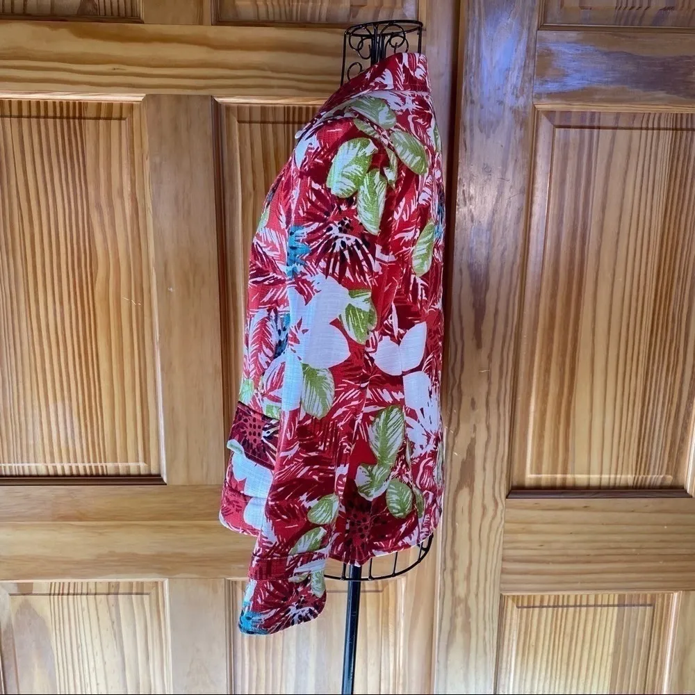 Vintage RQT Petite Cropped Floral Tropical Blazer Jacket Size 8P White - Image 3