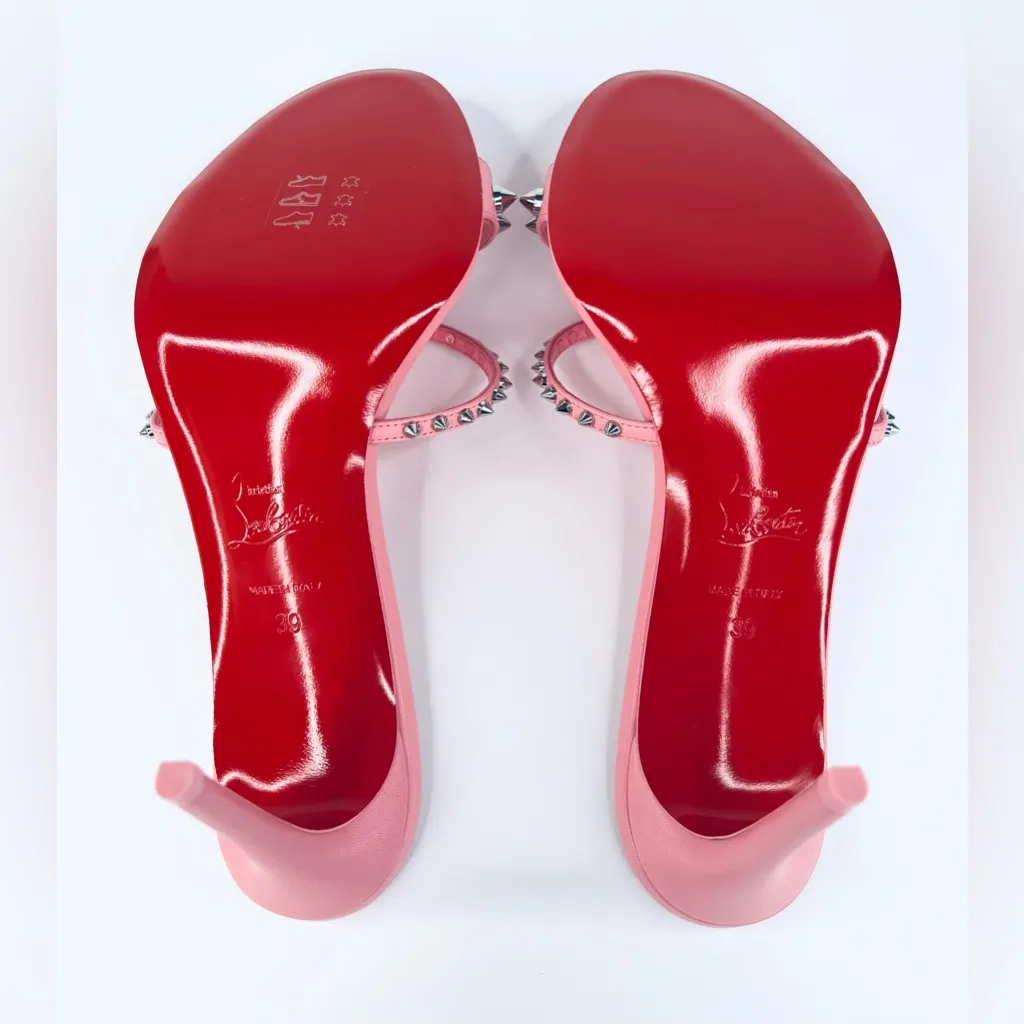 CHRISTIAN LOUBOUTIN Tatoosh 85mm Pink Spikes Heel Mule Sandals Size EU 39 - Image 6