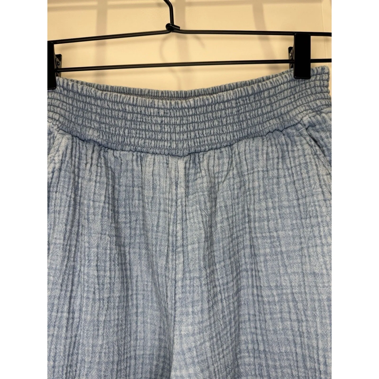 Aerie High Waist Blue Gauze Wide Split Leg Pants Smocked Elastic Waist Small S - Image 4