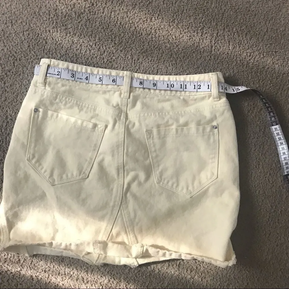 Kensie Yellow Cotton Denim Skirt Raw Edges Size 2 - Image 8