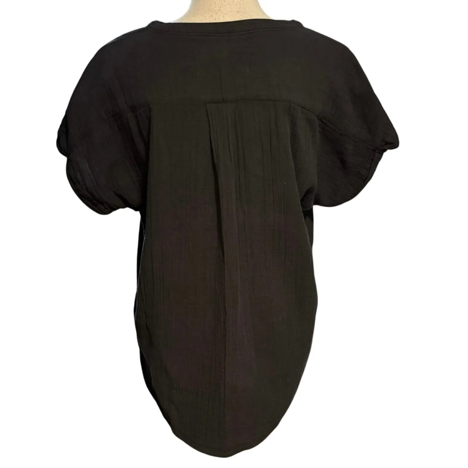 Quince Size M 100% Organic Cotton Gauze Roll Sleeve Shirt Top Black - Image 3