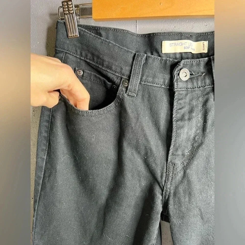 Levis 505 Jeans Womens 6 short Black Straight Leg Mid Rise 5 Pocket Denim - Image 3