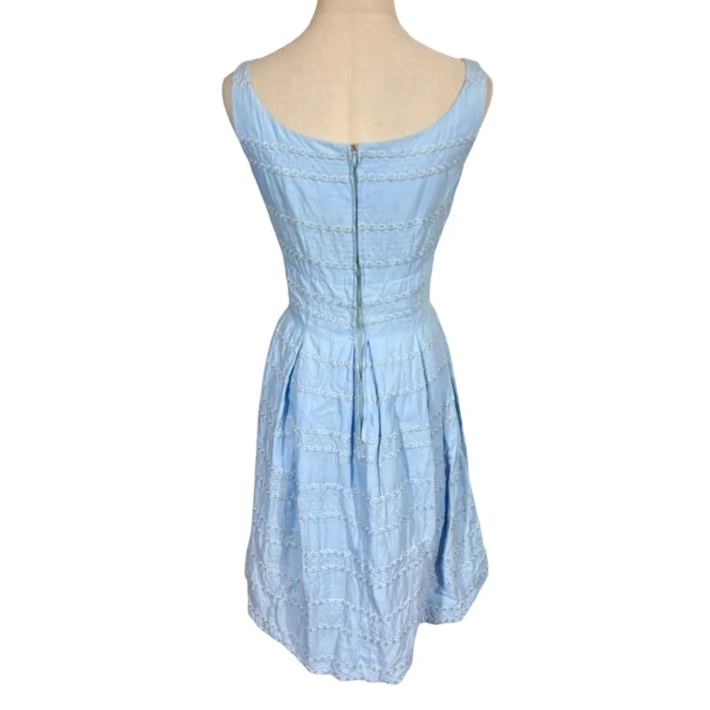 True Vintage Virginie De Paris Embroidered Bow Full Dress Fifties 1950s Blue Size XS - Image 5