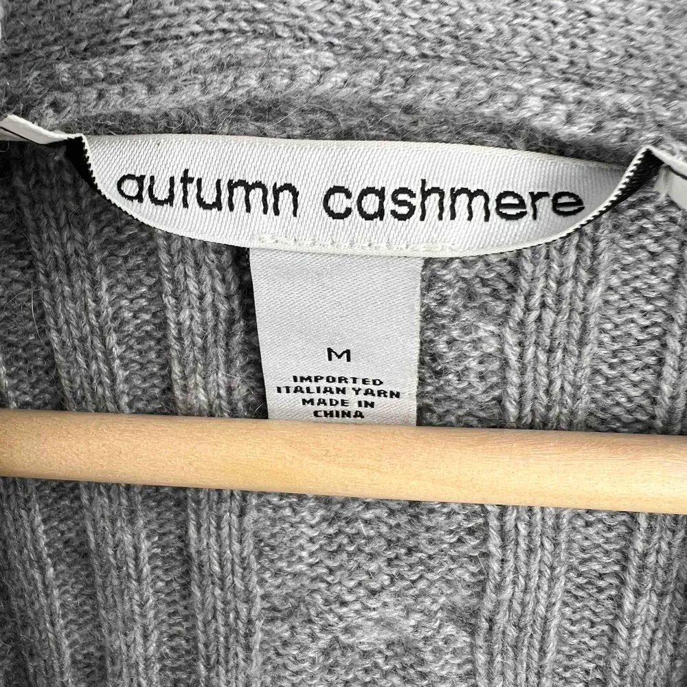 Autumn Cashmere Cardigan Sweater Grey Ribbed Cable Knit Open Front Womens Medium - Image 5