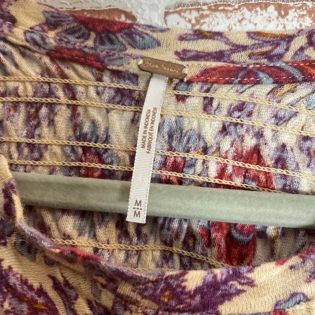 Free People Linen Red and Purple Floral Blouse - Image 2