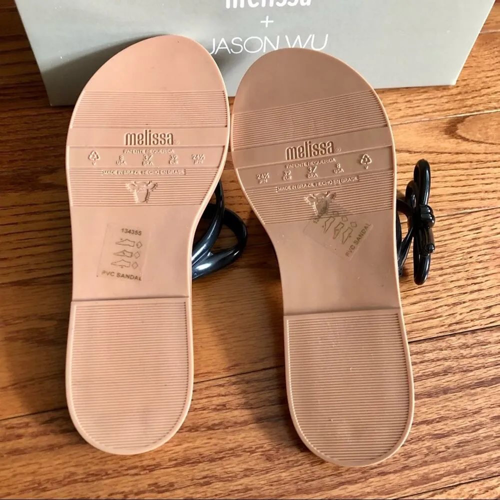 NWT MELISSA x JASON WOO Flip Flops Sandals Bow Beige Black RARE Women’s Size 8 - Image 5