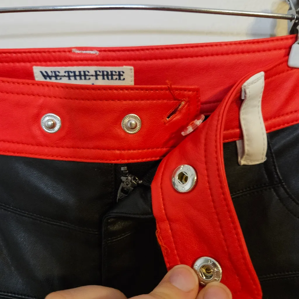 We The Free Color Block Rebel vegan leather moto straight-leg crop daytona 500 - Image 8