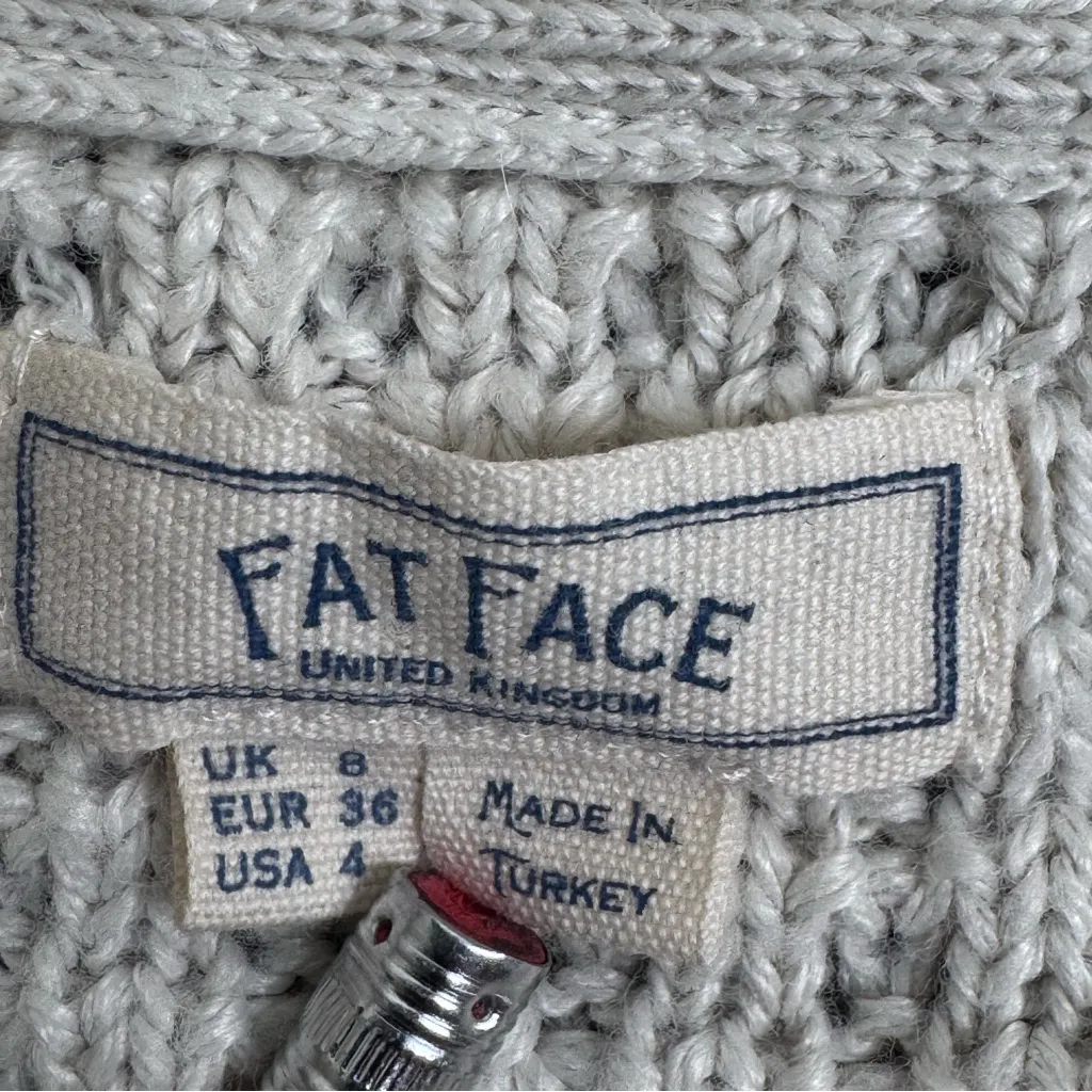 Fat Face Natural Ivory Striped Knit Open Front Cardigan Size US 4 White - Image 4