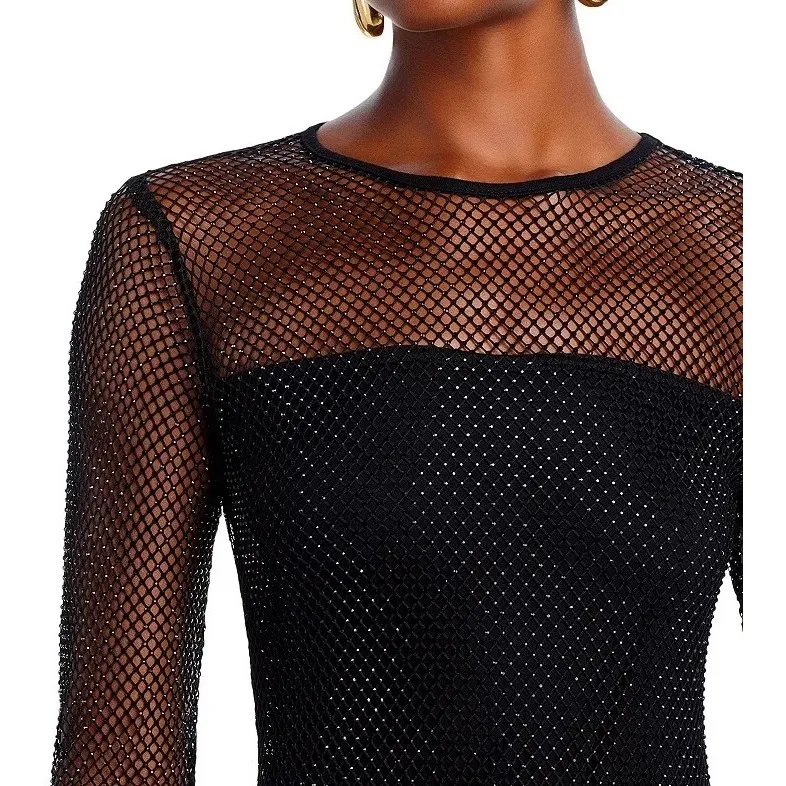Aqua Black Mini Dress‎ Sparkly Mesh Long Sleeve Party Cocktail XXL - Image 3
